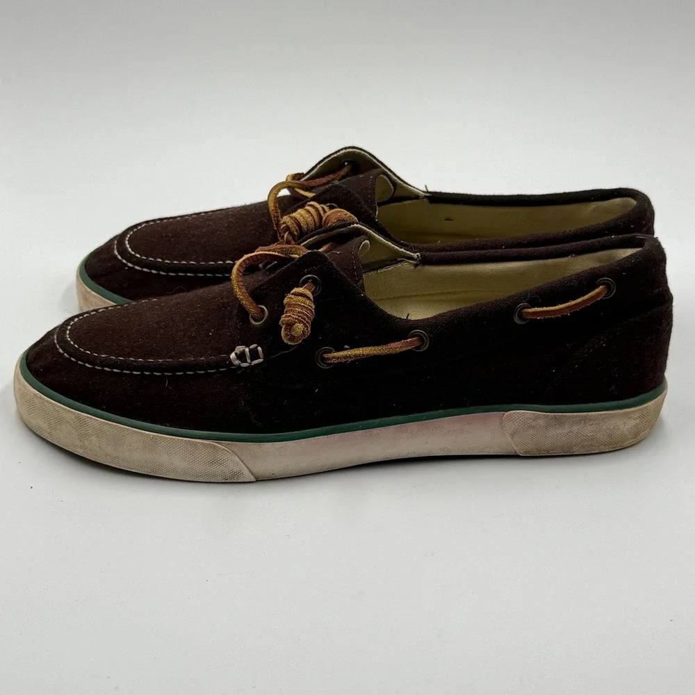 Polo Ralph‎ Lauren Sander Boat Shoes Mens Brown Flannel Moc Toe Lace Up Size 11D